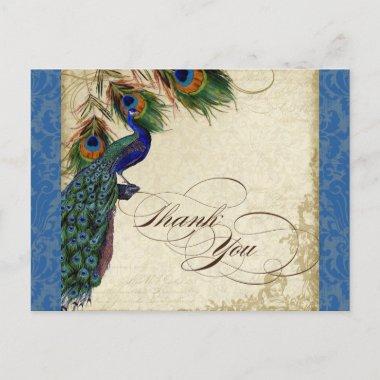 Peacock & Feather Formal Thank You Note Royal Blue PostInvitations