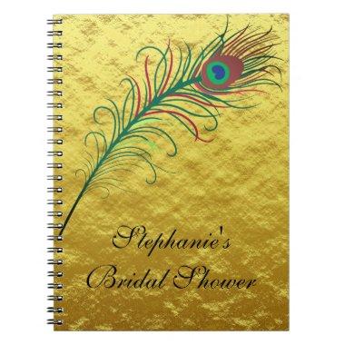 Peacock Feather Gold Foil Bridal Shower Wedding Notebook
