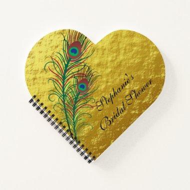 Peacock Feather Gold Foil Wedding Bridal Shower Notebook