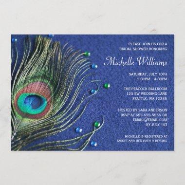 Peacock Feather Jewels Blue Bridal Shower Invitations