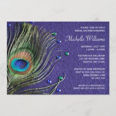 Peacock Feather Jewels Purple Bridal Shower Invitations