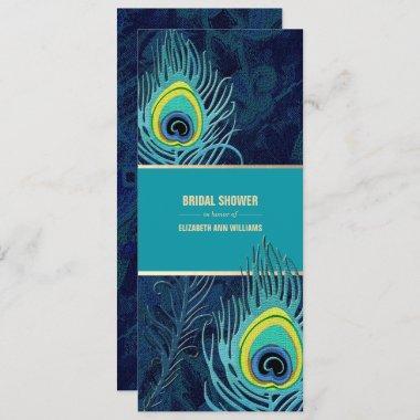 Peacock Feather Navy Blue Turguoise Bridal Shower Invitations