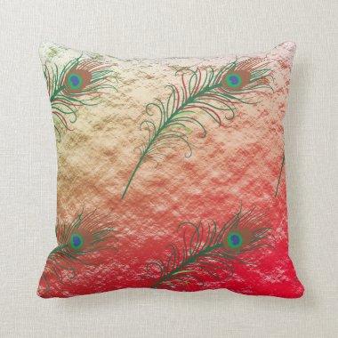 Peacock Feather Patterns Gold Foil Pink Ombre Cool Throw Pillow