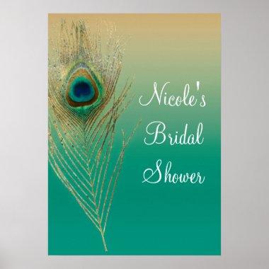 Peacock Feather Sand and Teal Boho Glam Banner Poster