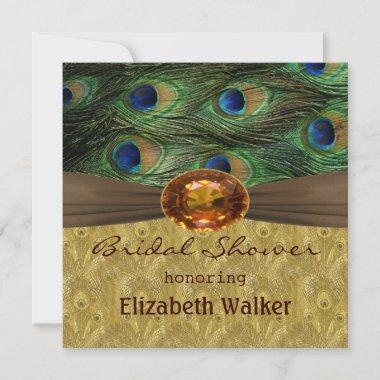 Peacock feathers, amber effect Bridal shower Invitations