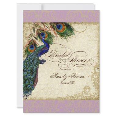 Peacock & Feathers  Invite Lavender
