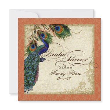Peacock & Feathers  Invite Orange