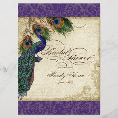 Peacock & Feathers Bridal Shower Invite Purple