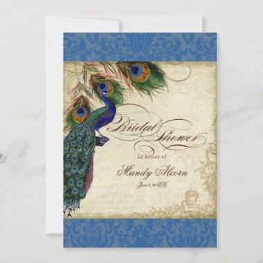 Peacock & Feathers Bridal Shower Invite Royal Blue