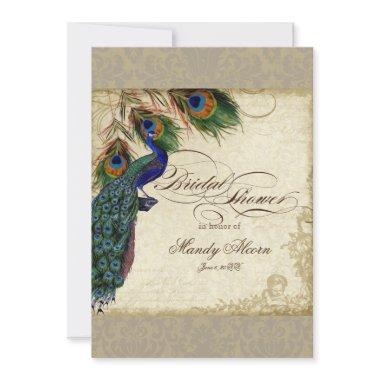 Peacock & Feathers  Invite Taupe Tan