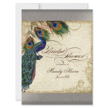 Peacock & Feathers  Silver Metallic