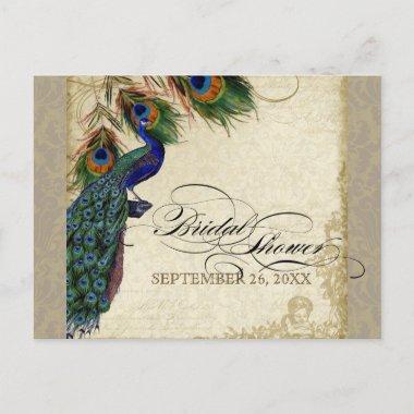 Peacock & Feathers Formal Bridal Shower Aqua Blue Invitation PostInvitations