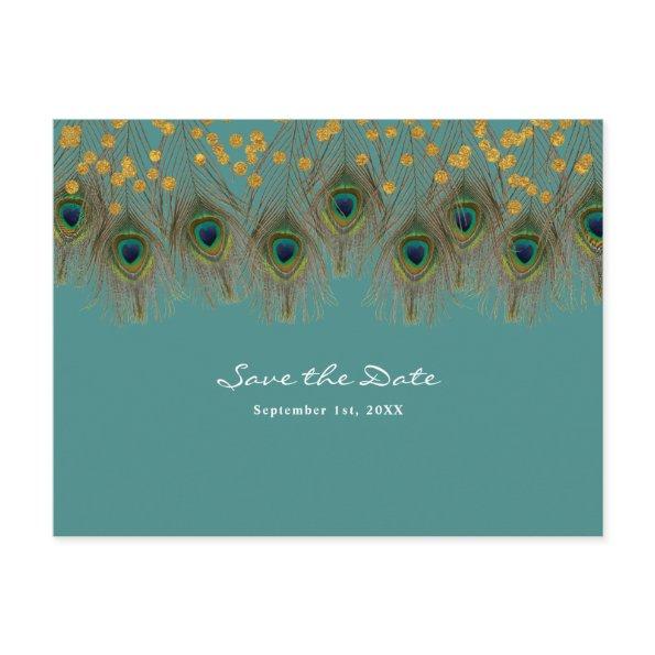 Peacock Feathers & Gold ANY COLOR Save the Date Announcement PostInvitations