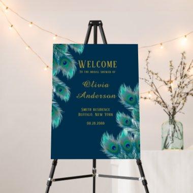 Peacock Feathers Gold Bridal Shower Welcome Sign