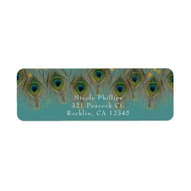 Peacock Feathers & Gold Dots ANY COLOR Invitations Label