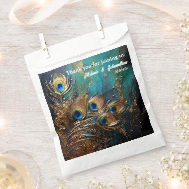 Peacock feathers luxury plume watercolor wedding favor bag
