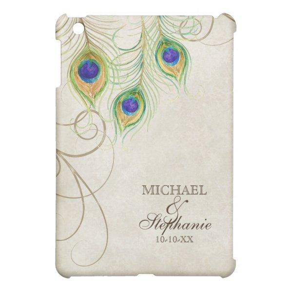 Peacock Feathers Royal Damask Personalized Names iPad Mini Case