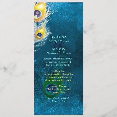 Peacock Feathers Rustic Peacock Blue Wedding Invitations