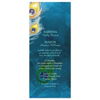 Peacock Feathers Rustic Peacock Blue Wedding Invitations