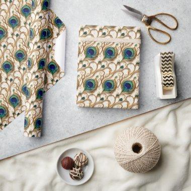 Peacock feathers seamless pattern wedding birthday wrapping paper