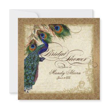 Peacock & Feathers Vintage Gold Damask Scrollwork Invitations