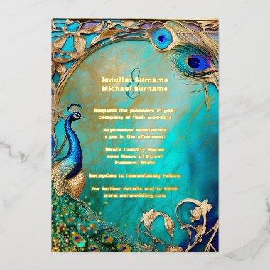 Peacock iridiscent feathers art nouveau luxury foil