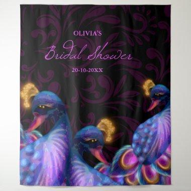 Peacock Jewel Tones Wedding Floral Moody purple Tapestry