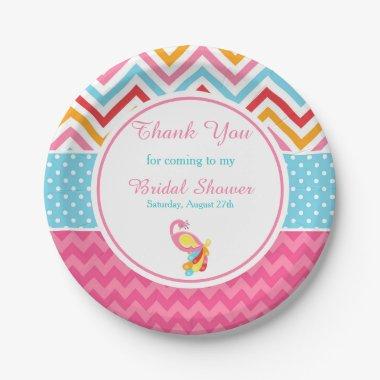 Peacock Pink Chevron Bridal Shower Thank You Paper Plates