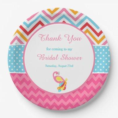 Peacock Pink Chevron  Thank You Paper Plates