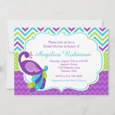 Peacock Purple Chevron Bridal Shower Invitations