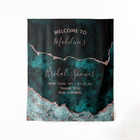 Peacock & Rose Gold Agate  Welcome Tapestry