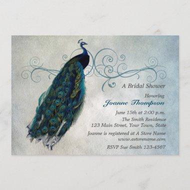 Peacock Scroll Bridal Shower Invitations
