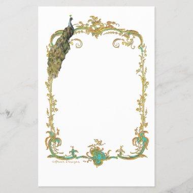 Peacock with Gold Frame Ornate Art Print