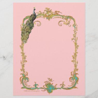 Peacock with Gold Frame Ornate Stationery