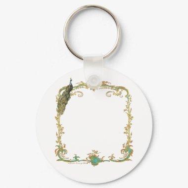 Peacock with Gold Frame "Save the Date" Keychain
