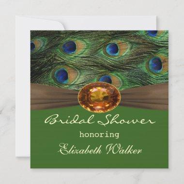 Peacock's feathers, amber effect Bridal shower Invitations