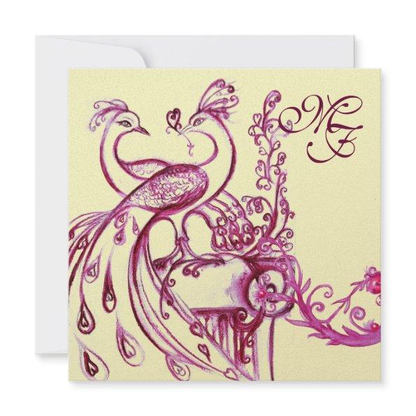PEACOCKS IN LOVE MONOGRAM Bed Burgundy Pink White Announcement