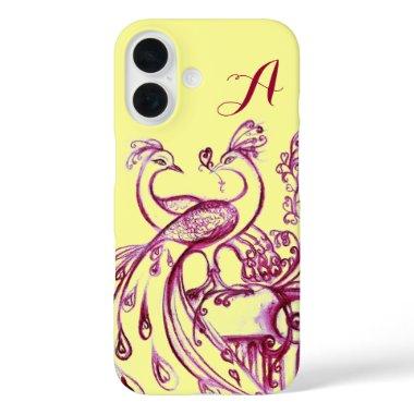 PEACOCKS IN LOVE MONOGRAM Purple Yellow iPhone 16 Case