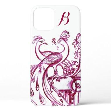PEACOCKS IN LOVE MONOGRAM Red and White iPhone 12 Case