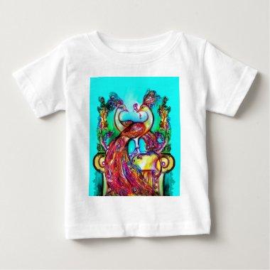 PEACOCKS IN LOVE MONOGRAM red blue turquase green Baby T-Shirt