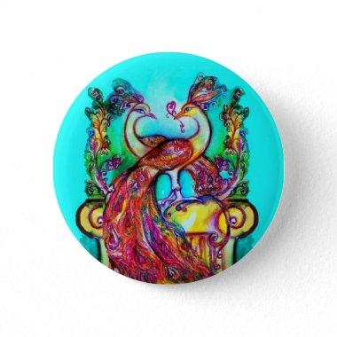 PEACOCKS IN LOVE MONOGRAM red blue turquase green Button