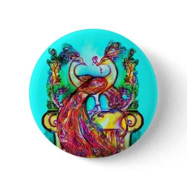 PEACOCKS IN LOVE MONOGRAM red blue turquase green Button