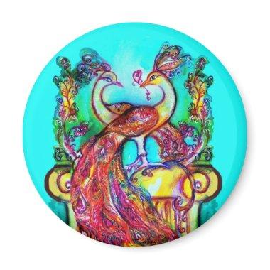 PEACOCKS IN LOVE MONOGRAM red blue turquase green Magnet