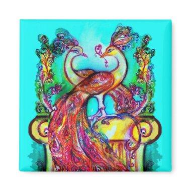 PEACOCKS IN LOVE MONOGRAM red blue turquase green Magnet