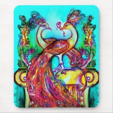 PEACOCKS IN LOVE MONOGRAM red blue turquase green Mouse Pad