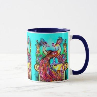 PEACOCKS IN LOVE MONOGRAM red blue turquase green Mug