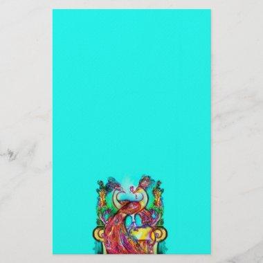 PEACOCKS IN LOVE MONOGRAM red blue turquase green Stationery
