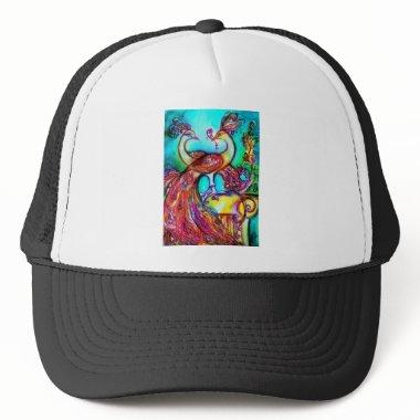 PEACOCKS IN LOVE MONOGRAM red blue turquase green Trucker Hat