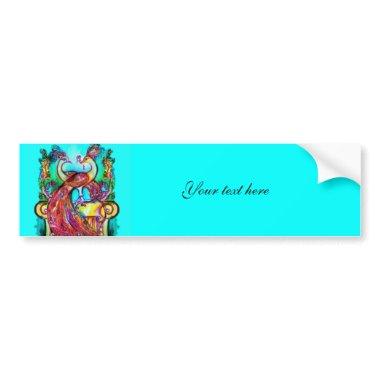 PEACOCKS IN LOVE MONOGRAM red blue turquoise green Bumper Sticker