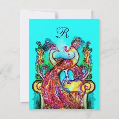 PEACOCKS IN LOVE MONOGRAM red blue turquoise green Invitations